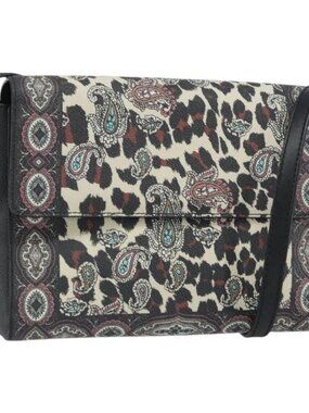 Authentic ETRO Paisley Shoulder Bag PVC Black Gold